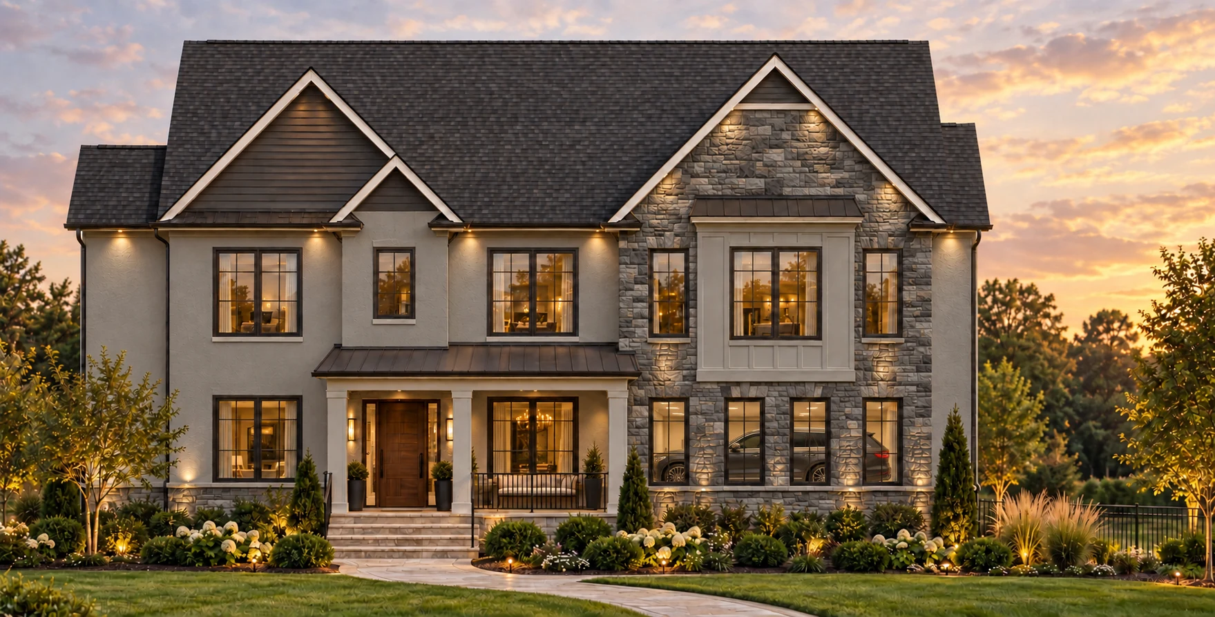 Conceptual exterior design direction for a three-car side-entry Mia Court home
